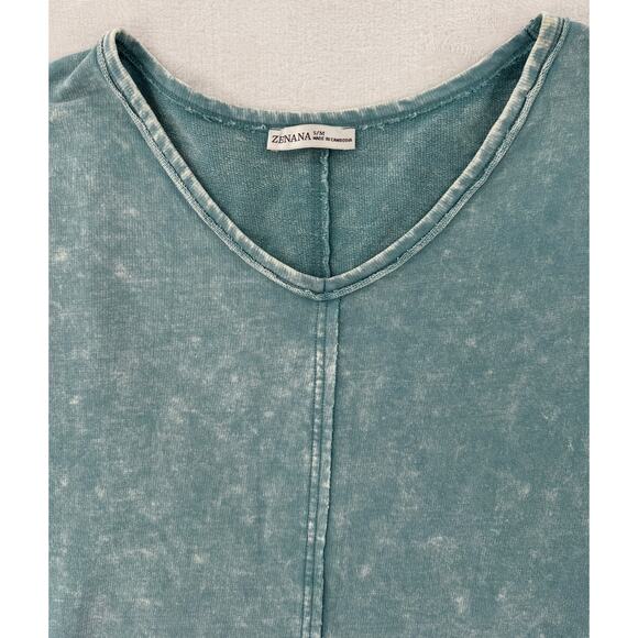 Zenana Acid Wash Green Blue Cotton Sweatshirt Dress T shirt S / M Oversized - Picture 4 of 8